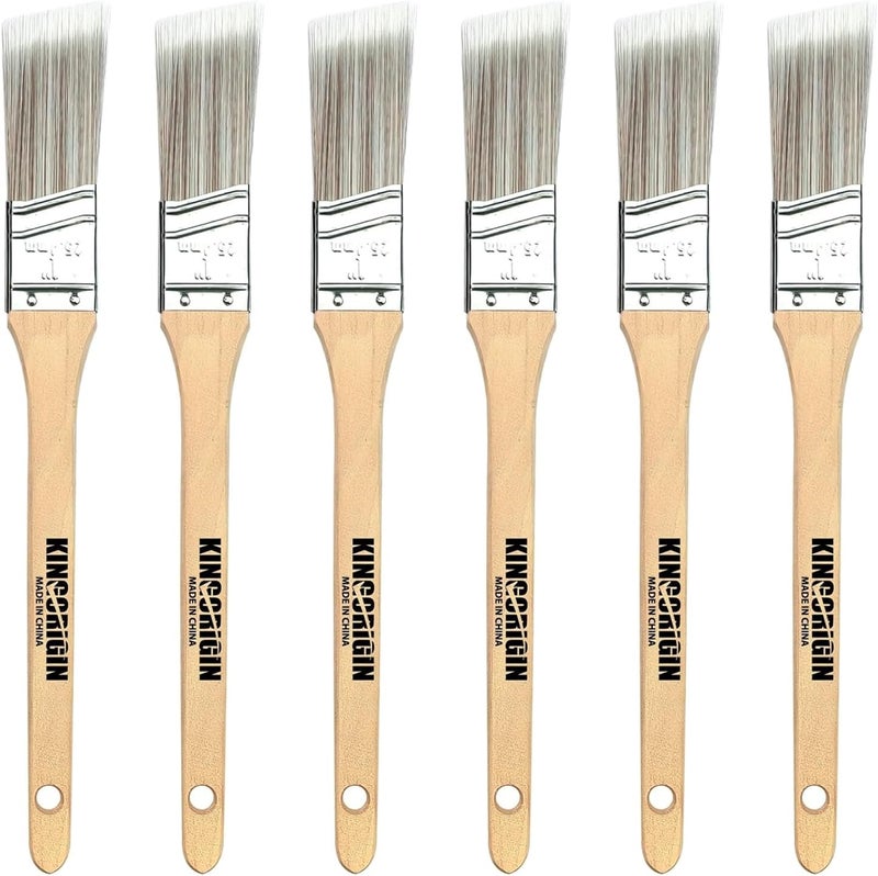 KingOrigin King Origin 6 Pcs Paint Brushes, 1 Inch Angled Paint Brush - Wood Handle, Thick & Dense Bristles for Smooth Finish, Small Paint Brush for Painting Walls, Trim, Art & Craft - Image 1